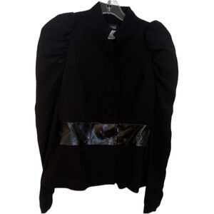 Jovani Black Blazer with Leather Detail